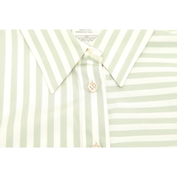 CHANEL IDENTIFICATION Striped Shirt Blouse Button Down 3/4 Sleeve 38 OOC VINTAGE - Picture 2 of 6